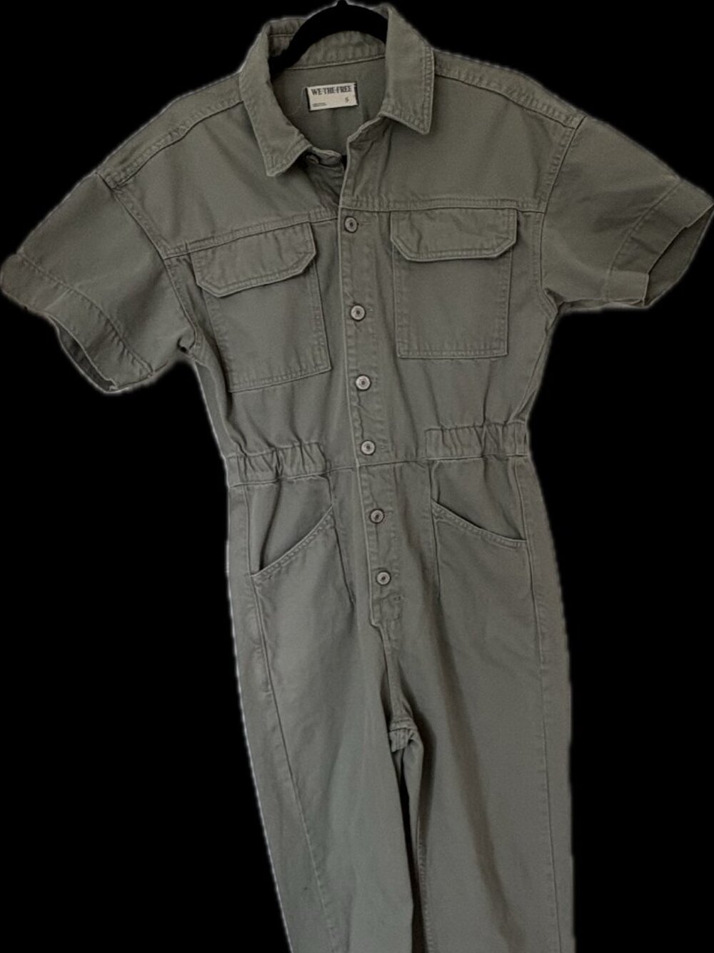 Free People We The Free Utility Denim Jumpsuit Sage Green Short Sleeve Small